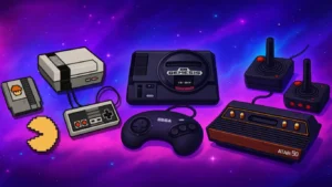 retro console with games